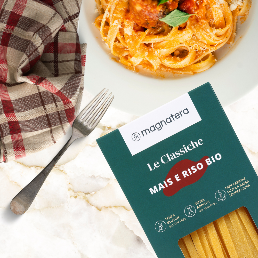 Glutenfri pasta – majs og økologisk ris - fremstillet i Italien