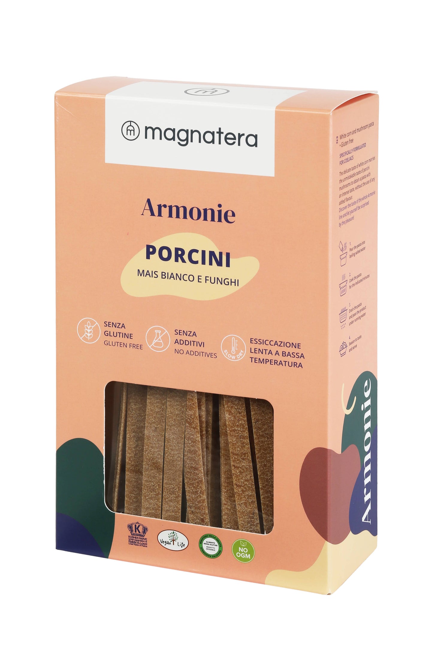 Glutenfri pasta – hvid majs og porcini-svampe - fremstillet i Italien