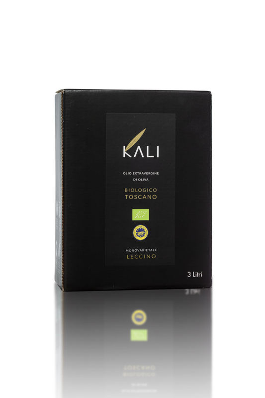 Økologisk Ekstra Jomfru Olivenolie 3L bag in box. Enkeltsort Leccino fra KALI Agri i Toscana